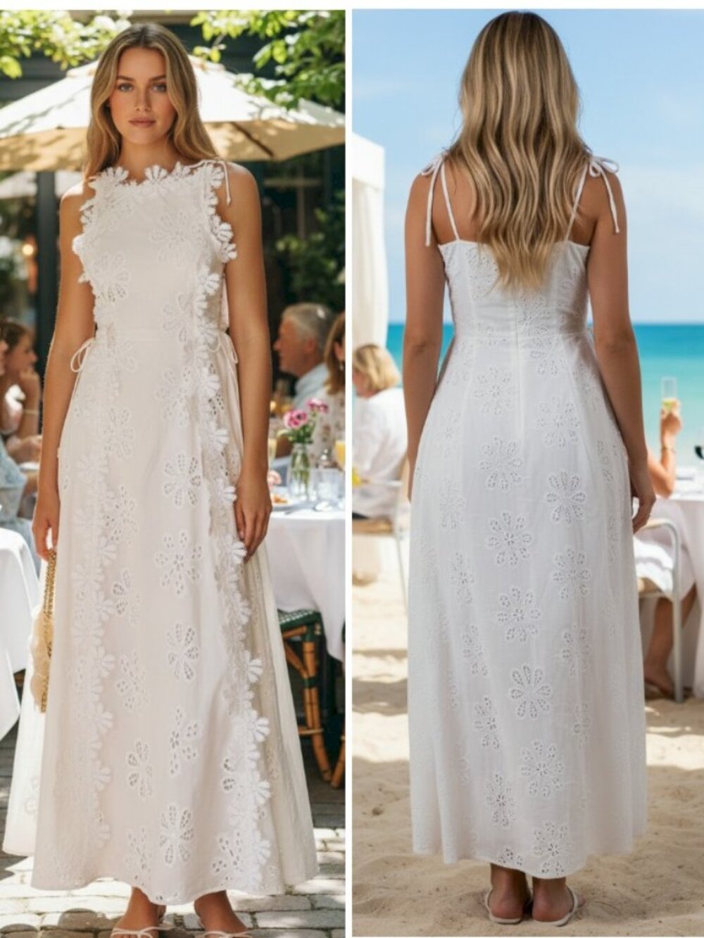 White Boho Delicate Lace Hook And Lace Up Sides Maxi Dress Size Small New